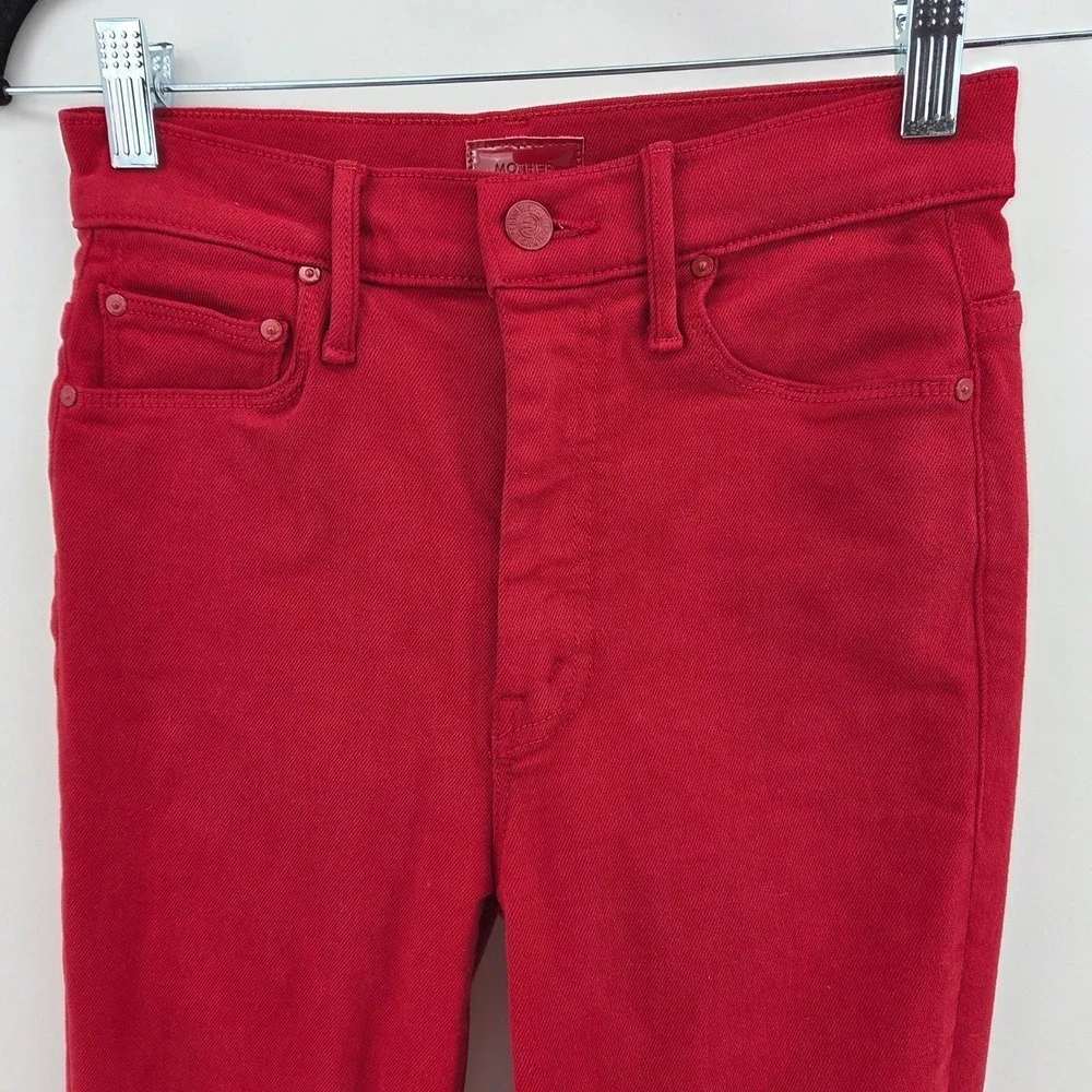 Mother High Waisted Weekender Skimp Second Chance Flare Jeans Haute Red Women 24